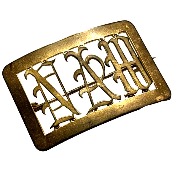 Antique Victorian Brooch Scarf Pin Monogram Insignia Goldtone Brass? Rectangle - Picture 10 of 10